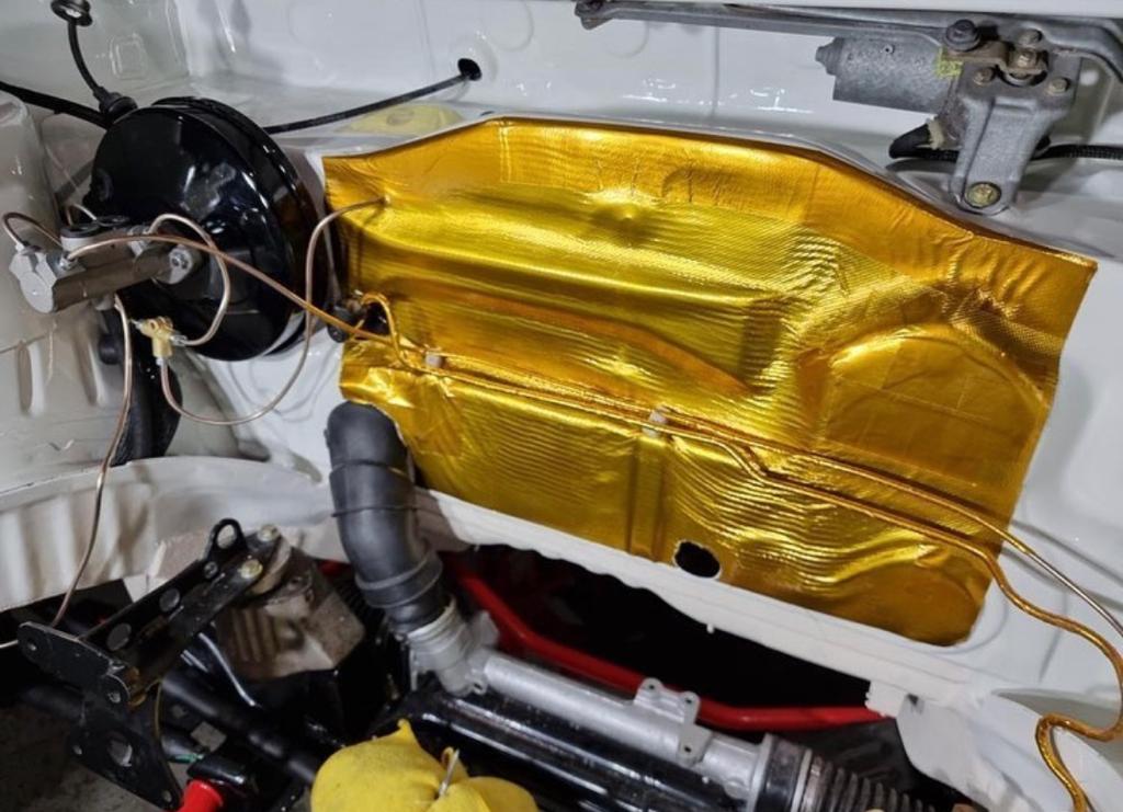 Funk Motorsport Adhesive Reflective Gold Heat Blanket used on Bulkheads & Intake pipes